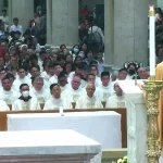 PHOTO: Cardinal Advincula delivers homily before priests and churchgoers at Chrism Mass in Manila Cathedral.
