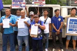 PISTON presents its fare hike petition before filing at the LTFRB on Monday, April 20.