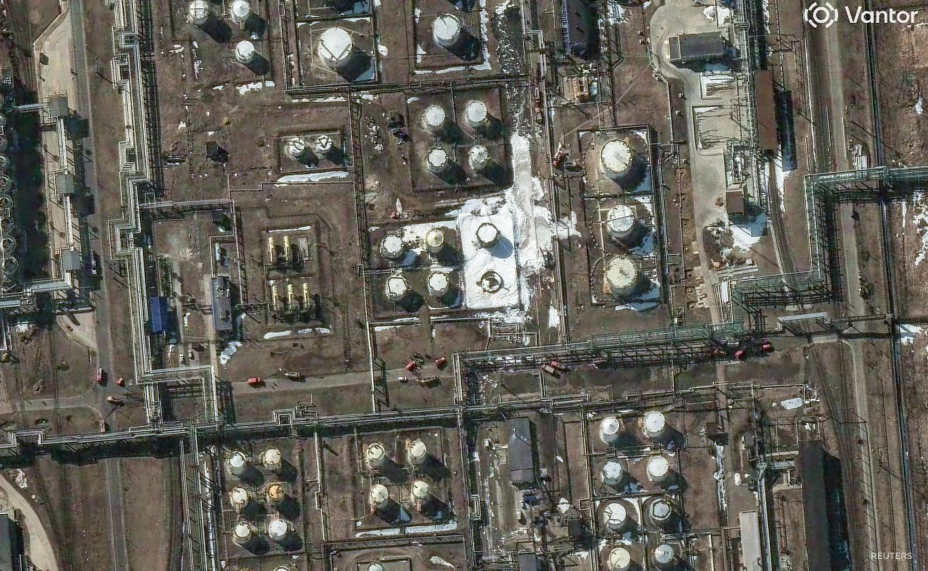 PHOTO: Aerial view of damaged oil refinery in Russia