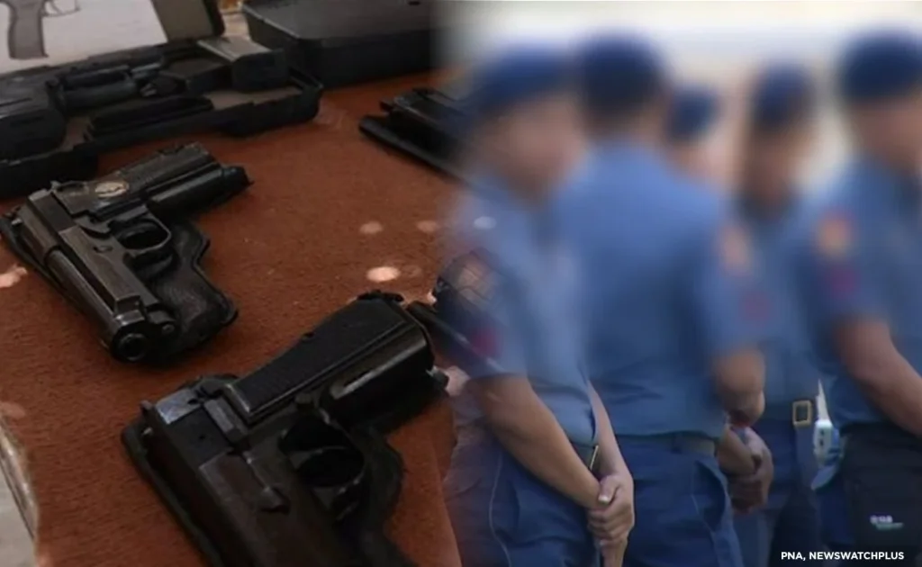 File photo of firearms (left) and police officers (right).