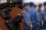 File photo of firearms (left) and police officers (right).