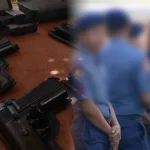 File photo of firearms (left) and police officers (right).