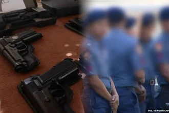 File photo of firearms (left) and police officers (right).