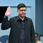 PMaj Joericson Sangalang takes his oath as a prosecution witness during Vice President Sara Duterte’s impeachment trial on Sept. 28.