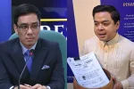 Private prosecutor Jay Tolosa speaking at a press conference on Wed., Sept. 16 (left); House prosecutor Terry Ridon holds what he calls “banga” (earthen jar) as he describes the vice president’s SALN.