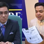 Private prosecutor Jay Tolosa speaking at a press conference on Wed., Sept. 16 (left); House prosecutor Terry Ridon holds what he calls “banga” (earthen jar) as he describes the vice president’s SALN.