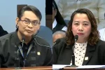 Land Registration Authority officials Marco Pineda (left) and Kathy Baldonado (right) testify in the impeachment trial of Vice President Sara Duterte on Oct. 1.