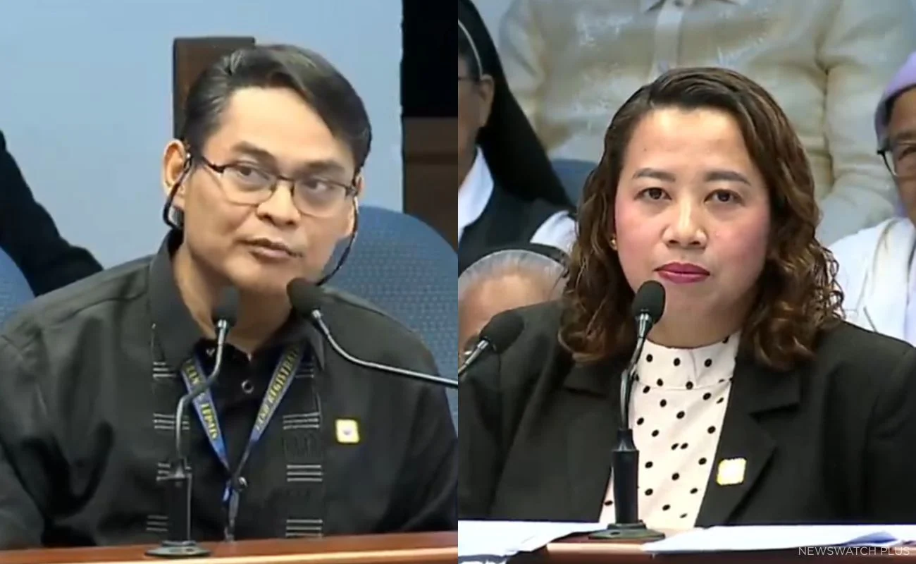 Land Registration Authority officials Marco Pineda (left) and Kathy Baldonado (right) testify in the impeachment trial of Vice President Sara Duterte on Oct. 1.