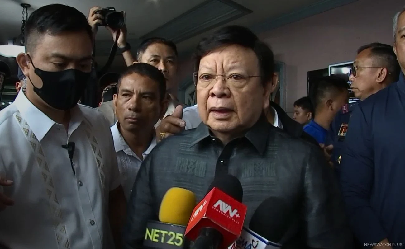 Sen. Rodante Marcoleta faces the media after appearing before the Sandiganbayan, which issued an arrest warrant against him in connection with a ₱75-million plunder case.