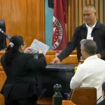 Self-confessed bagman Rodante Orbillo takes the witness stand as prosecutors present a black durabox allegedly used to transport kickbacks during the Oct. 15 bail hearing of former House Speaker Martin Romualdez.