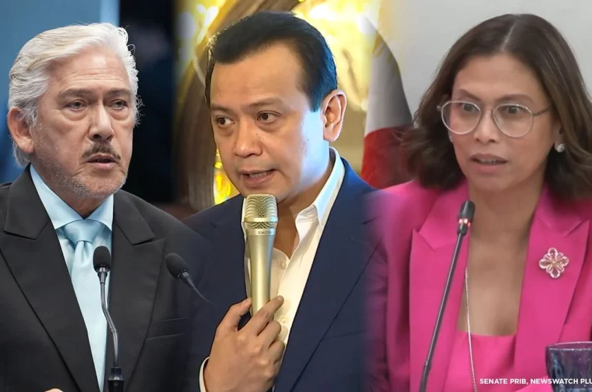 File photos of Sen. Tito Sotto (left), ex-senator Sonny Trillanes (middle), and former representative Stella Quimbo (right).