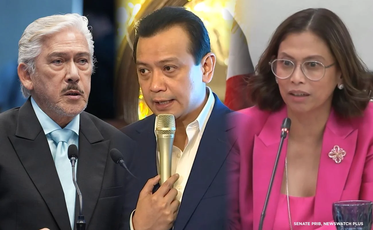 File photos of Sen. Tito Sotto (left), ex-senator Sonny Trillanes (middle), and former representative Stella Quimbo (right).
